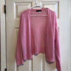 MANGO Pink Wool Blend Knit V Neck Button Up Cardigan Boxy Slight Oversized sz S